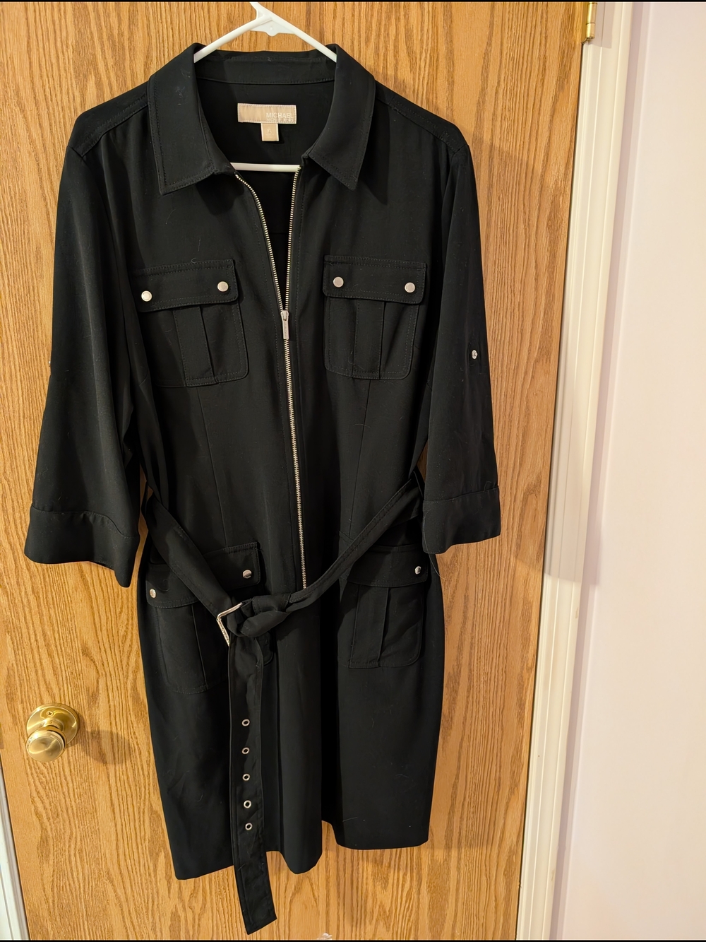 Michael Kors Black Zip-Front Dress with Silver Hardware